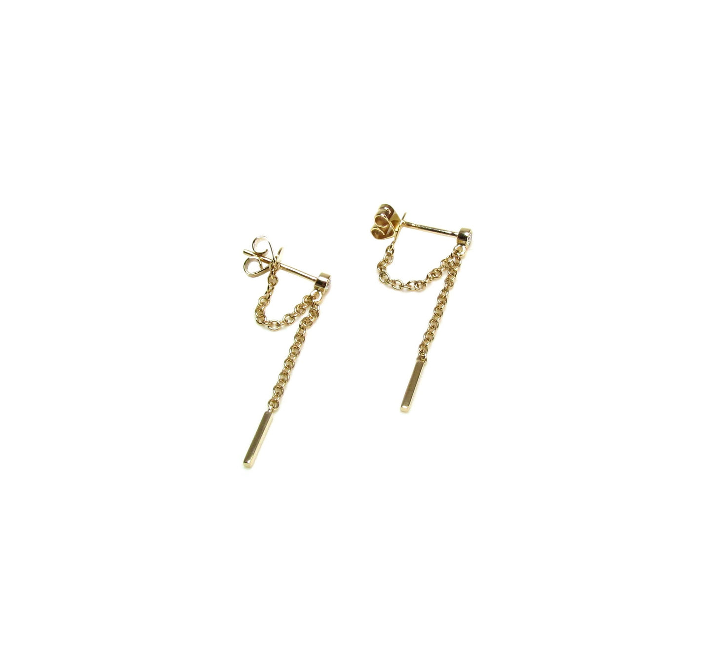 14K Gold Diamond Drop Chain Earrings |Front-to-Back Design